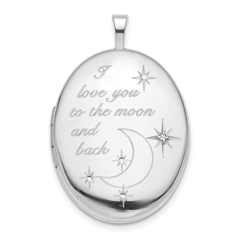 Sterling Silver Rhod-pltd 20mm LOVE TO THE MOON Diamond Oval Locket Pendant