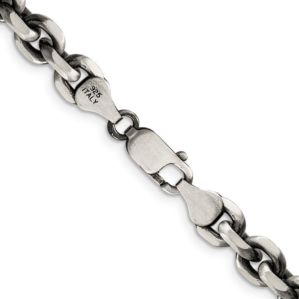 Sterling Silver Antiqued Diamond-Cut Elongated Open Link Chain Necklace 20"