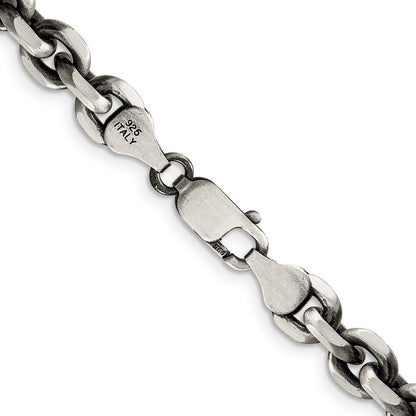 Sterling Silver Antiqued Diamond-Cut Elongated Open Link Chain Necklace 20"