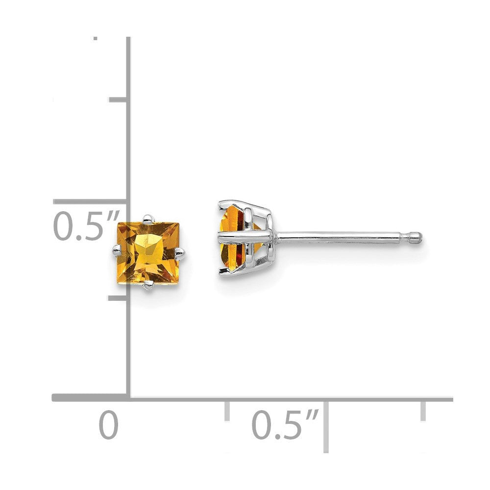 14k White Gold 4mm Princess Cut Citrine Stud Earrings