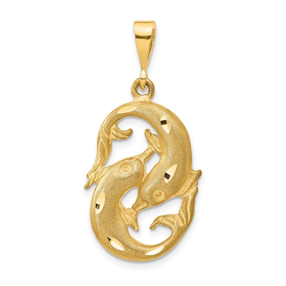 14k Yellow Gold Satin Diamond-cut Pisces Zodiac Charm Pendant