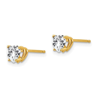14k Yellow Gold 5mm Heart Cubic Zirconia Stud Earrings