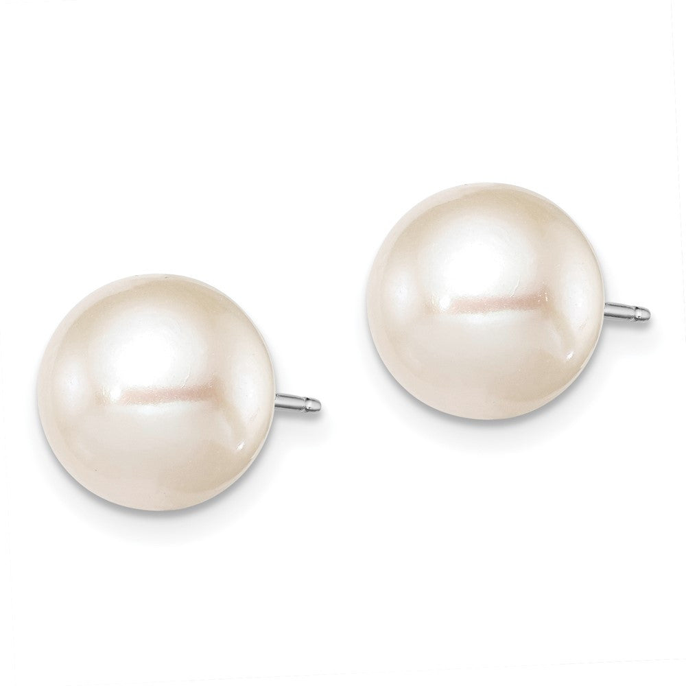 Sterling Silver Rhodium-plated 9-10mm White Freshwater Cultured Pearl Earring