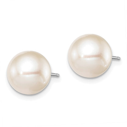Sterling Silver Rhodium-plated 9-10mm White Freshwater Cultured Pearl Earring