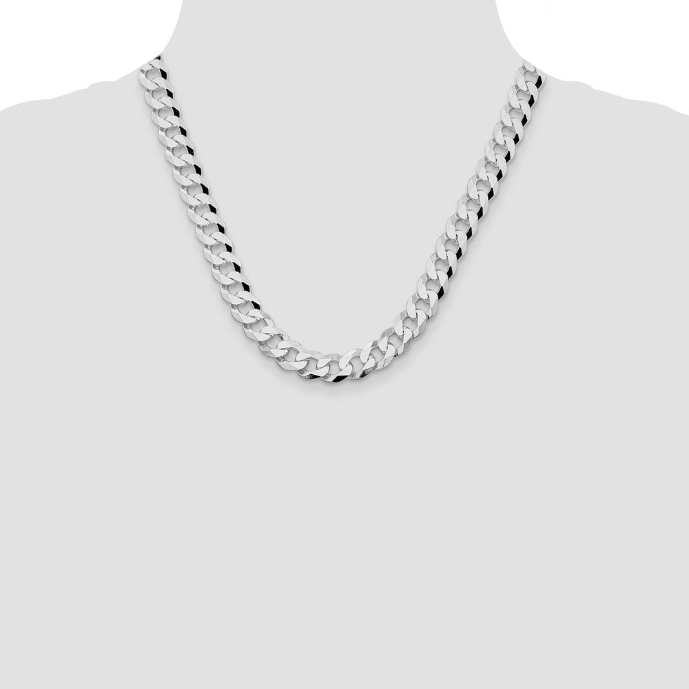 Sterling Silver Rhodium-plated 10.6mm Beveled Curb Chain Necklace 20"