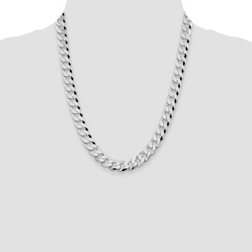 Sterling Silver Rhodium-plated 10.6mm Beveled Curb Chain Necklace 22"