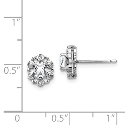 Sterling Silver Rhodium-plated White Topaz & Diam. Button Stud Earrings