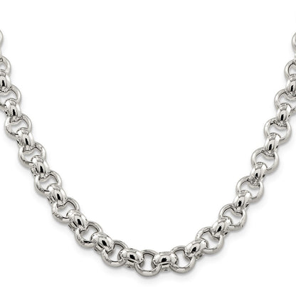 Sterling Silver 9.5mm Semi-solid Rolo Chain Necklace 20"