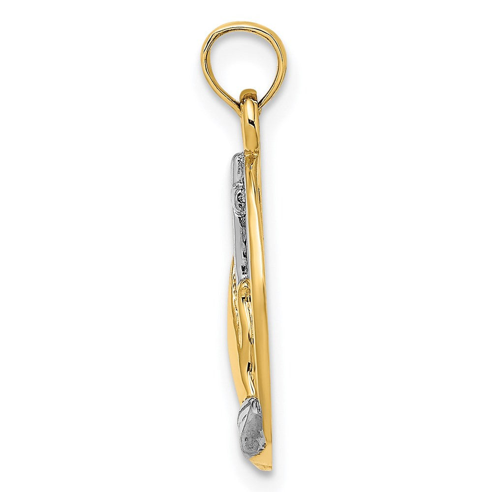 14k Yellow Gold Rhodium Praying Hands and Cross Charm Pendant