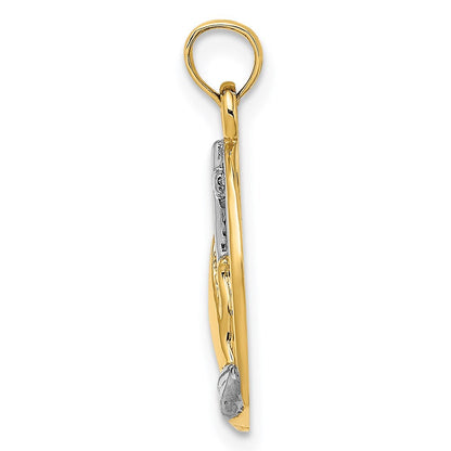 14k Yellow Gold Rhodium Praying Hands and Cross Charm Pendant