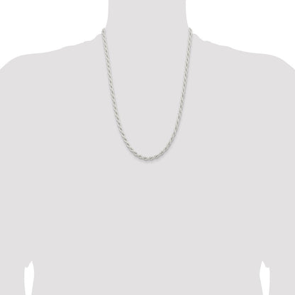 Sterling Silver 5mm Solid Rope Chain Necklace 24"