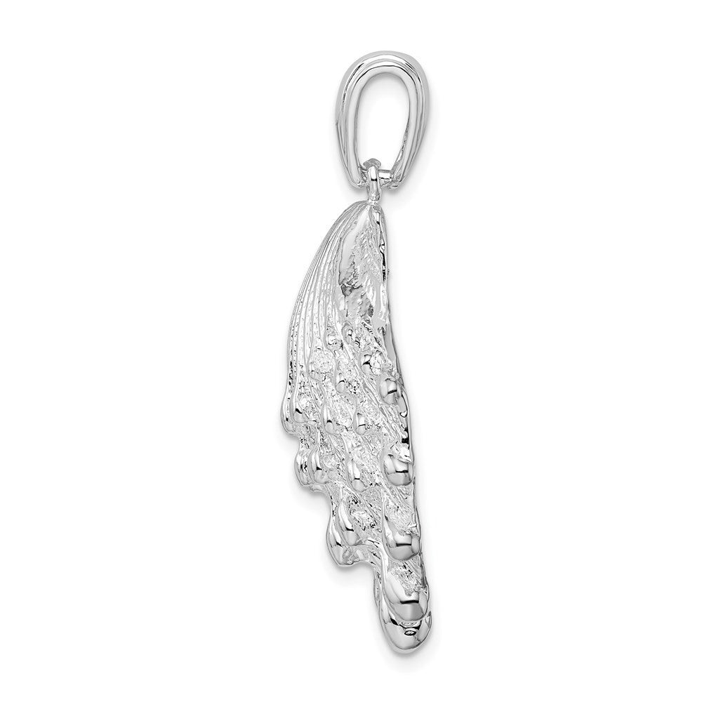 Sterling Silver Rhodium-Plated Polished and Textured Lions Paw Shell Pendant