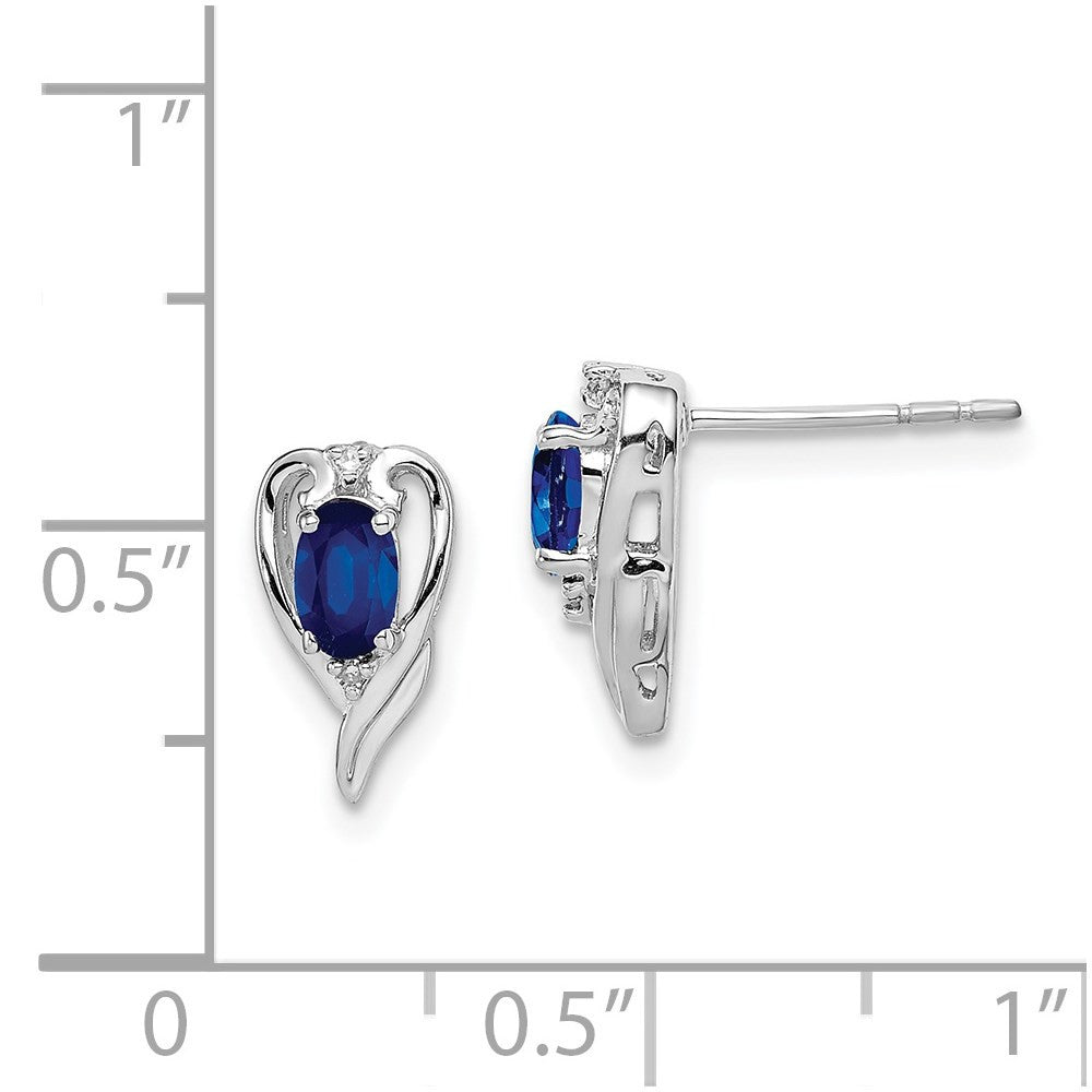 Sterling Silver Rhodium Plated Diamond & Sapphire Dangle Earrings