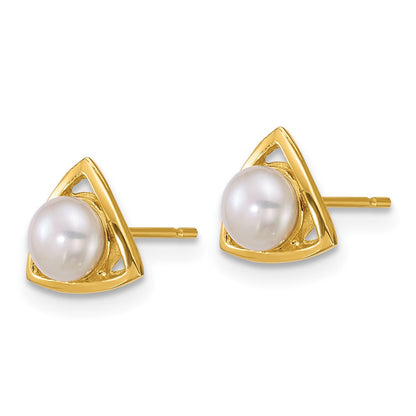 14k Yellow Gold 4-5mm Button Freshwater Cultured Pearl Triangle Stud Earrings