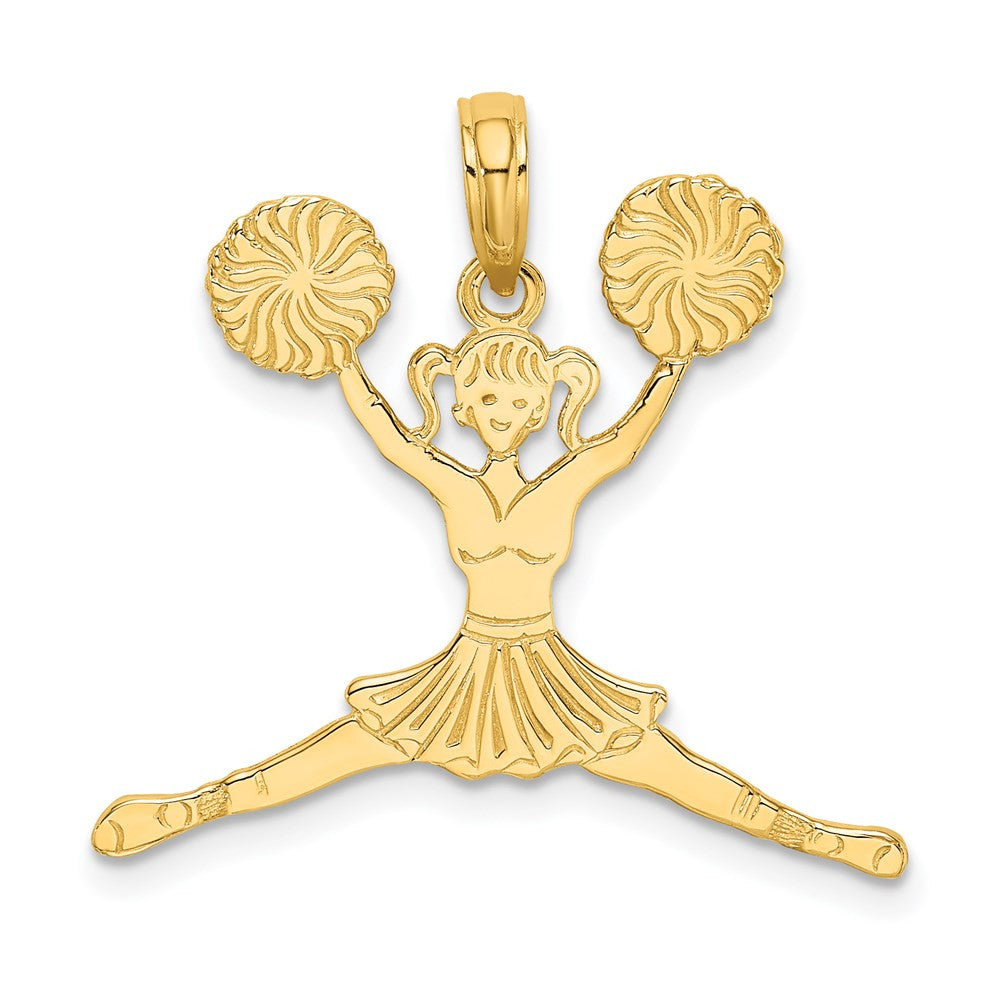 14k Yellow Gold Cheerleader Jumping with Pom-Poms Charm Pendant