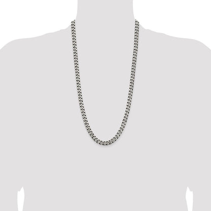 Sterling Silver Antiqued 7.5mm Curb Chain Necklace 28"
