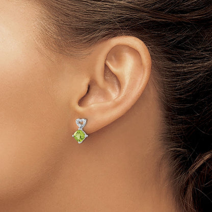 14k White Gold Peridot and Diamond Heart Drop & Dangle Earrings