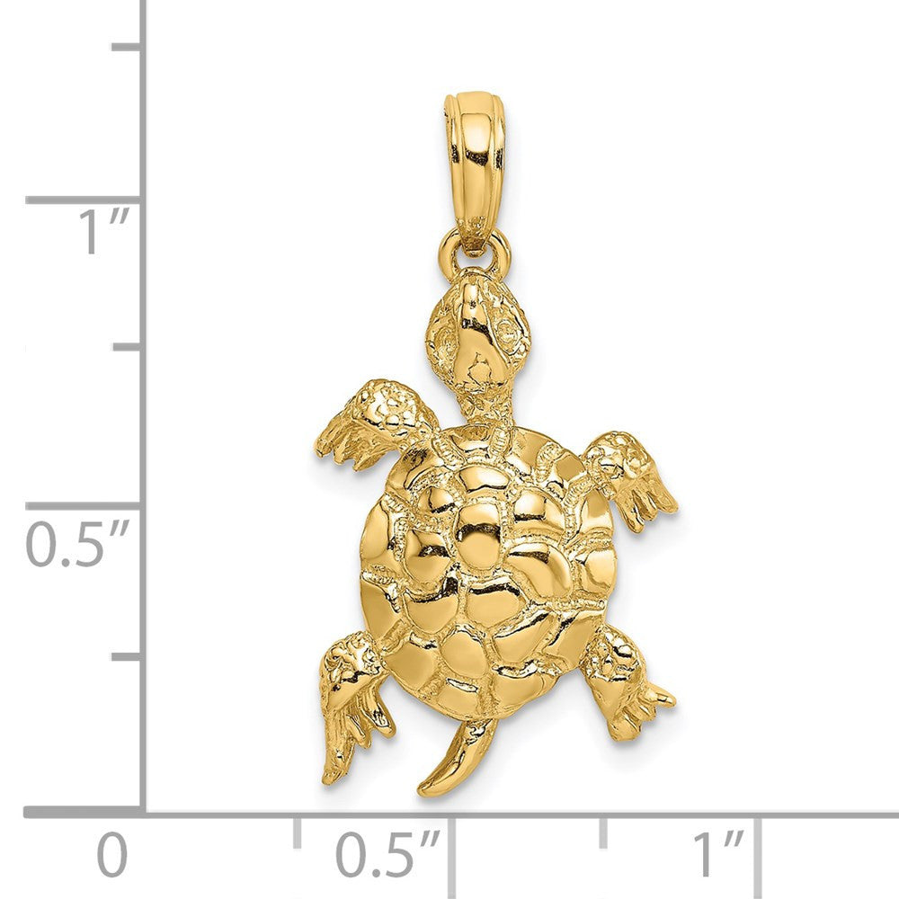 14k Yellow Gold Polished and Textured Turtle Charm Pendant