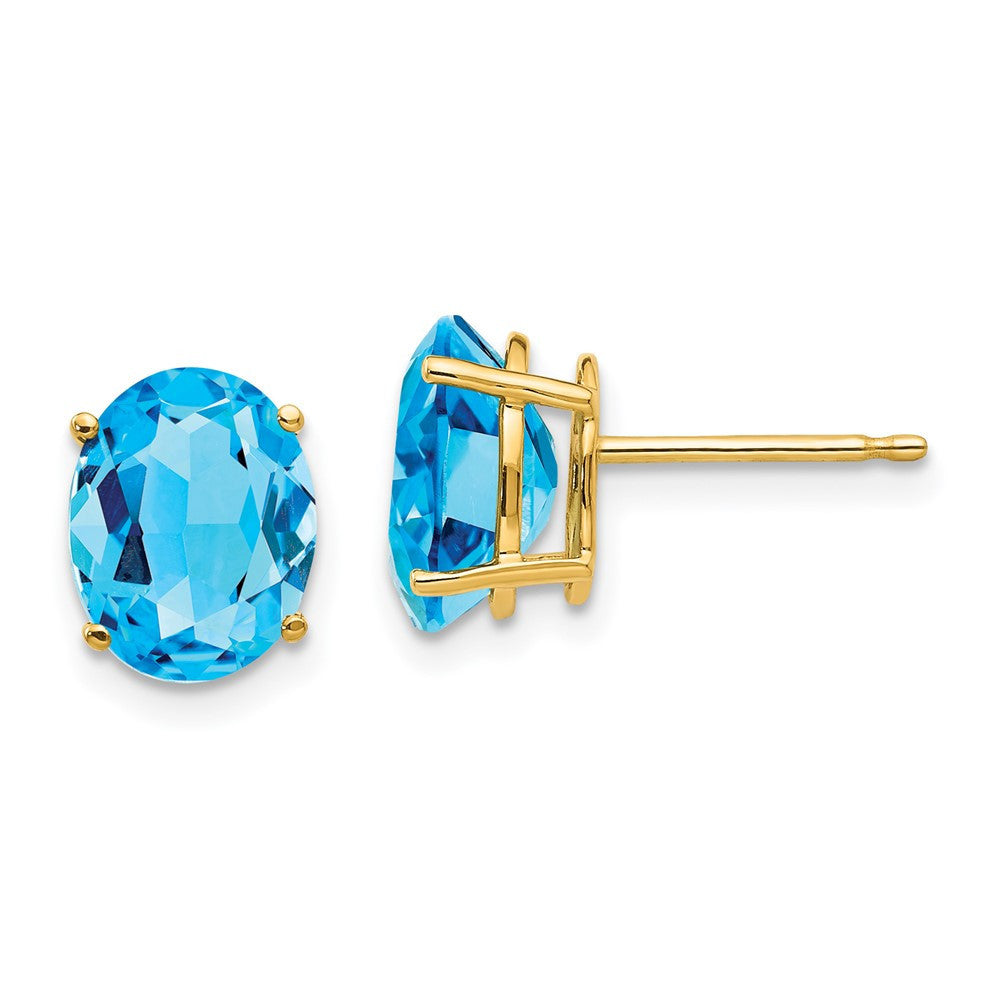 14k Yellow Gold 9x7mm Oval Blue Topaz Stud Earrings