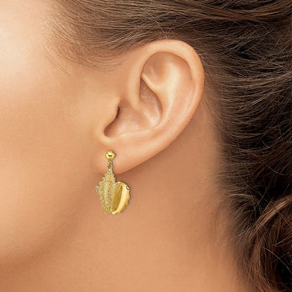14k Yellow Gold 2-D Conch Shell Dangle Earrings