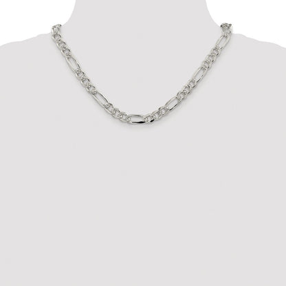 Sterling Silver Rhodium-plated 8mm Pav� Flat Figaro Chain Necklace 18"