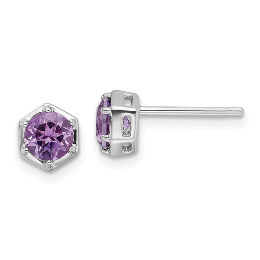 Sterling Silver Rhodium-plated Polished Amethyst Stud Earrings