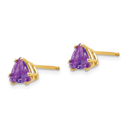 14k Yellow Gold 6mm Trillion Amethyst Stud Earrings