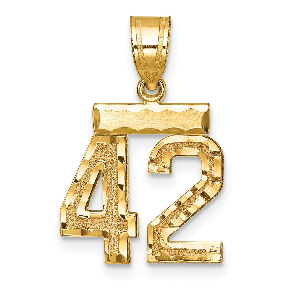 14k Yellow Gold Small Brushed Diamond-cut Number 42 Charm Pendant