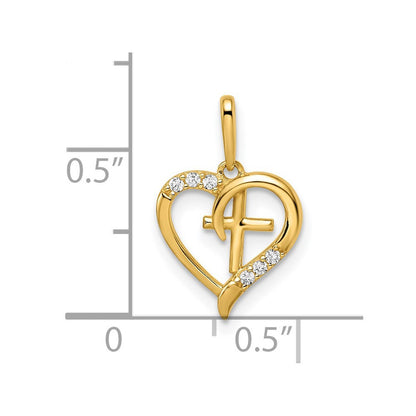 14k Yellow Gold CZ Heart with Cross Pendant