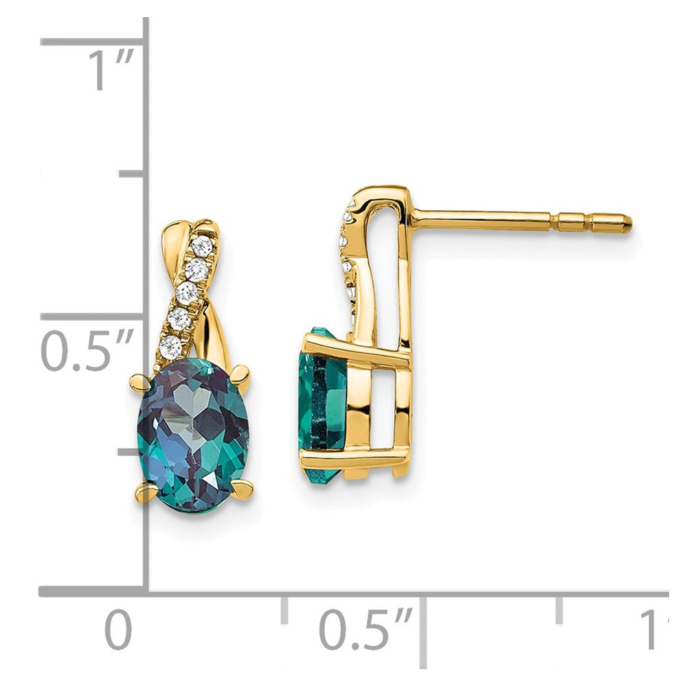 14k Yellow Gold Created Alexandrite and Diamond Drop & Dangle Earrings