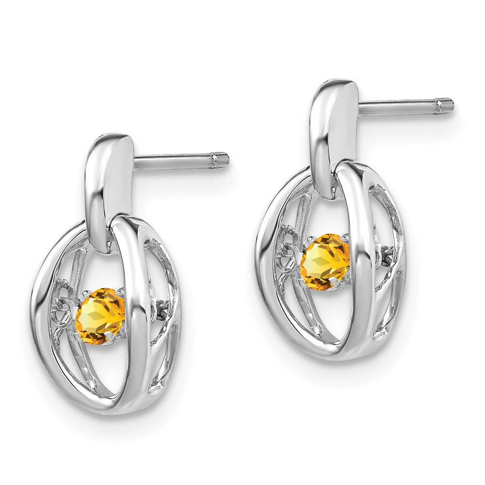 Sterling Silver Rhodium Citrine Birthstone Vibrant Dangle Earrings