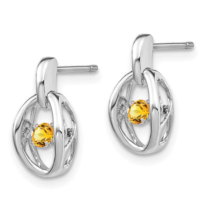 Sterling Silver Rhodium Citrine Birthstone Vibrant Dangle Earrings