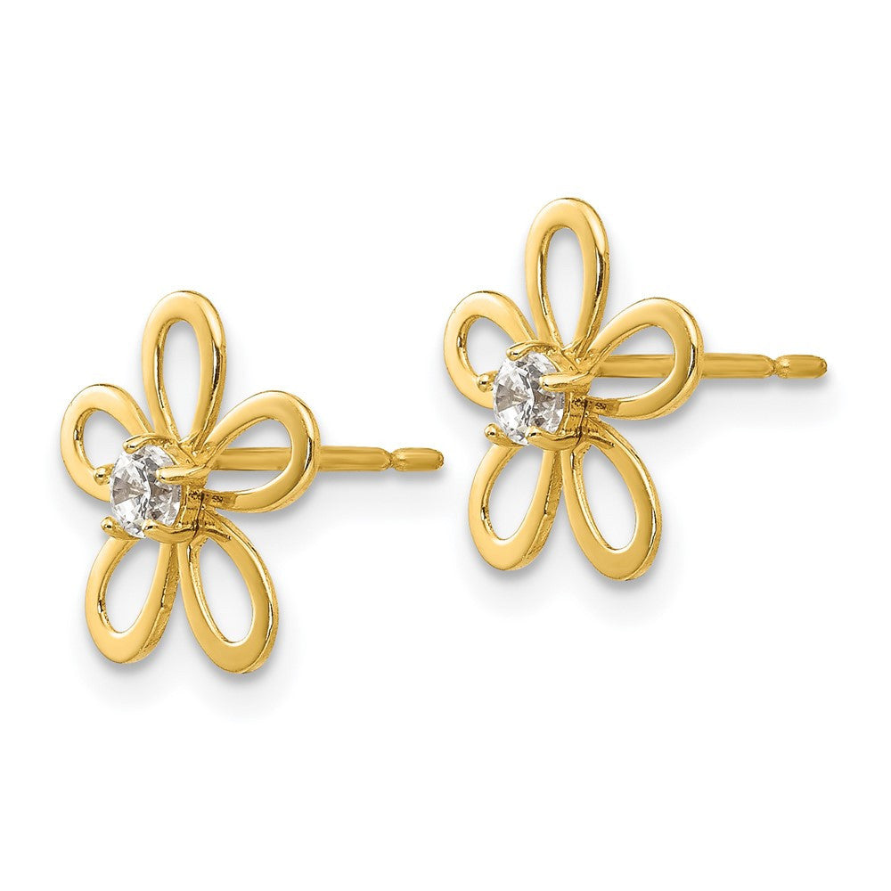 14k Yellow Gold CZ Children's Flower Button Stud Earrings
