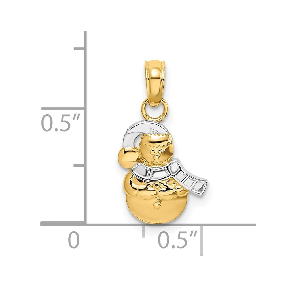 14k Yellow Gold Rhodium Snowman Charm Pendant