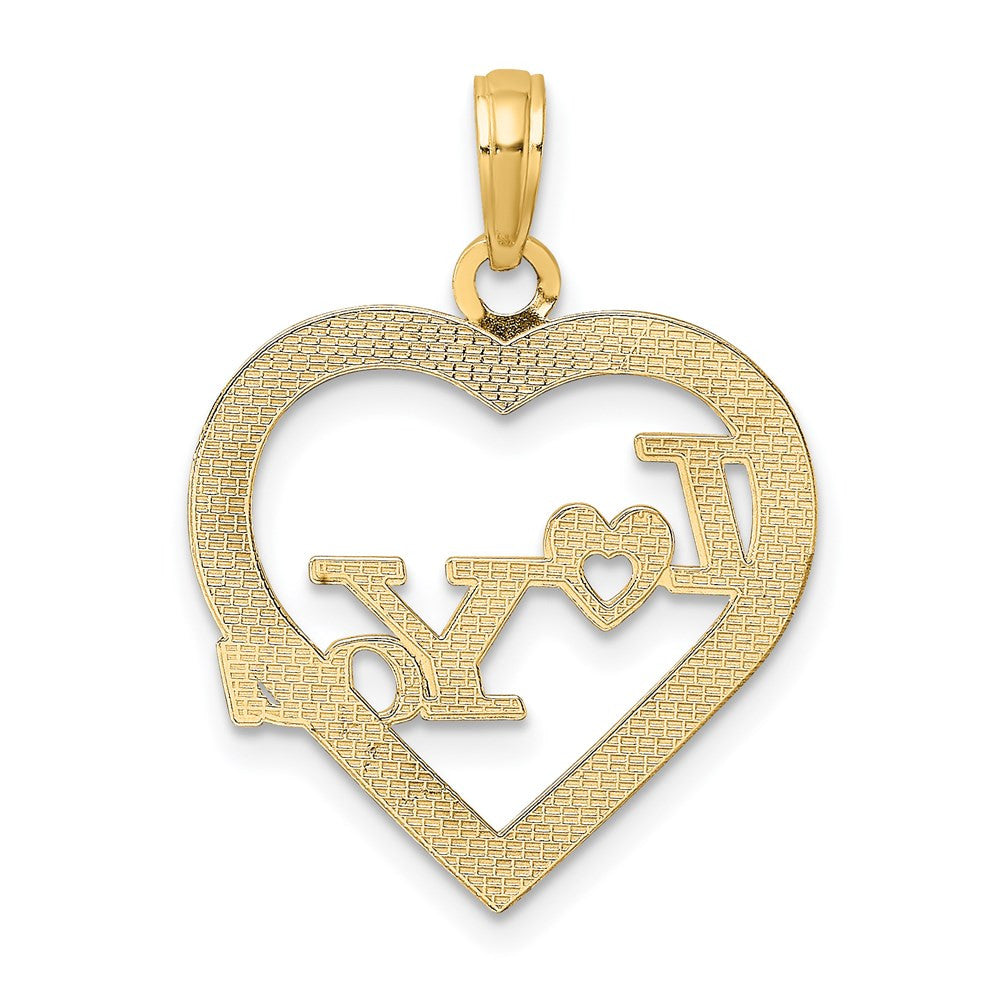 14k Yellow Gold I HEART YOU in Heart Frame Charm Pendant