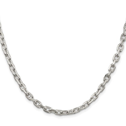 Sterling Silver Rhodium-plated 4.9mm Beveled Oval Cable Chain Necklace 22"