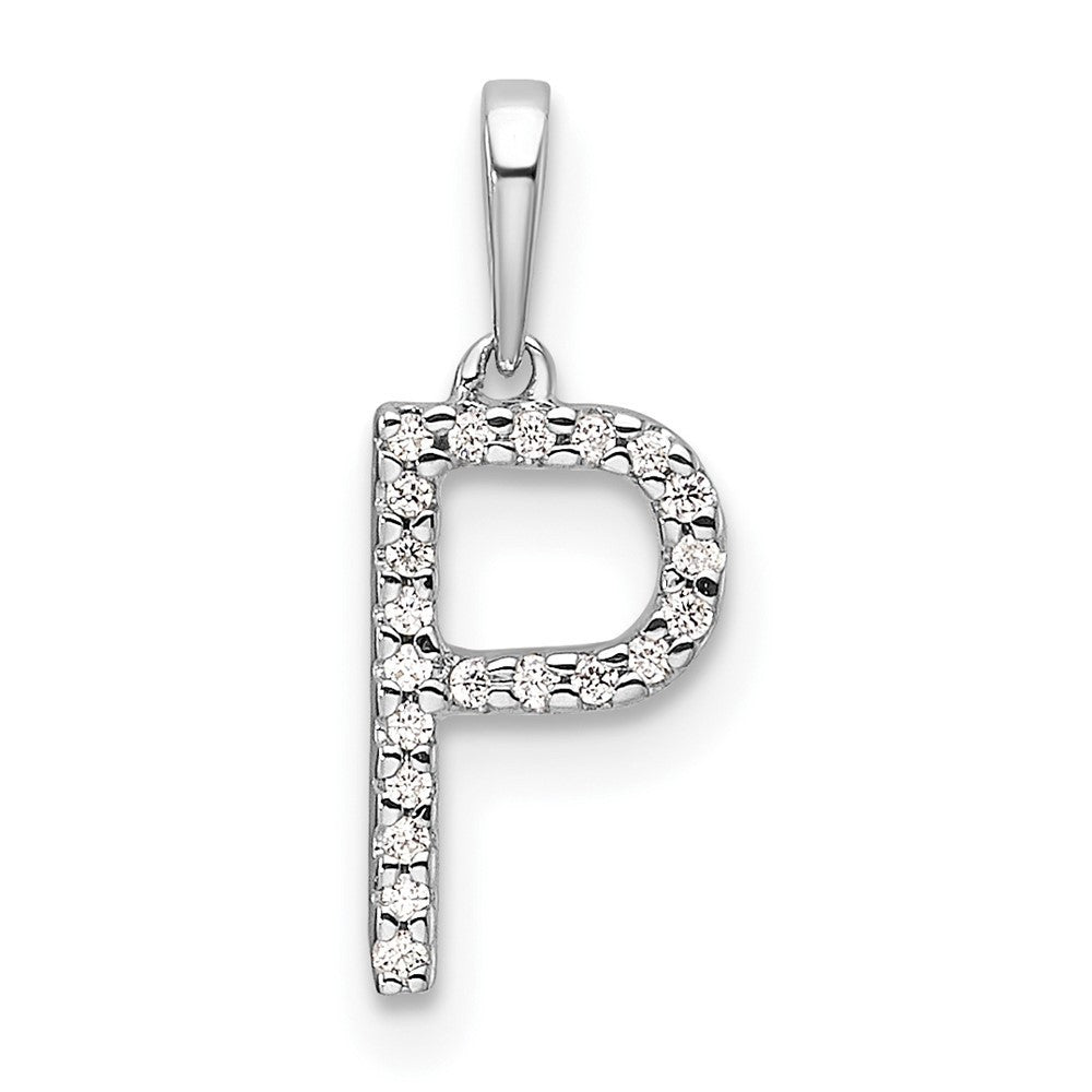 14k White Gold Diamond Letter P Initial Pendant