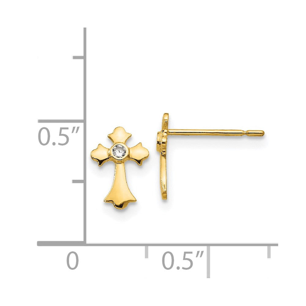 14k Yellow Gold CZ Children's Cross Button Stud Earrings