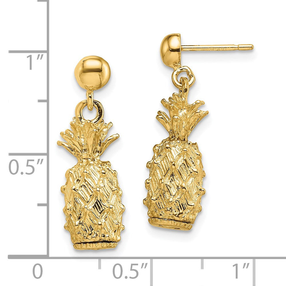 14k Yellow Gold 3-D Pineapple Dangle Earrings