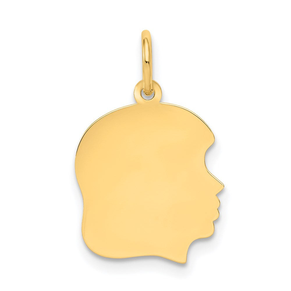 14k Yellow Gold Plain Medium .011 Gauge Facing Right Girl Head Charm Pendant