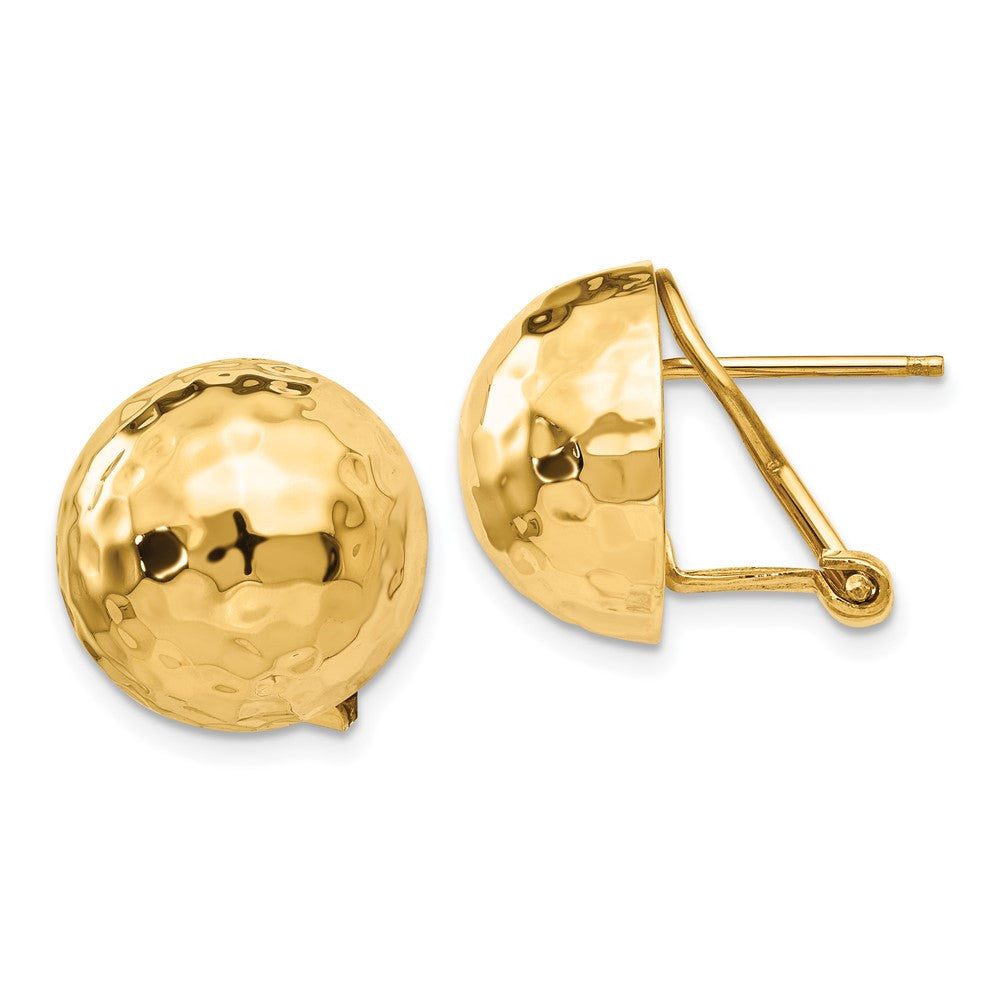 14k Yellow Gold Hammered Omega Back Stud Earrings
