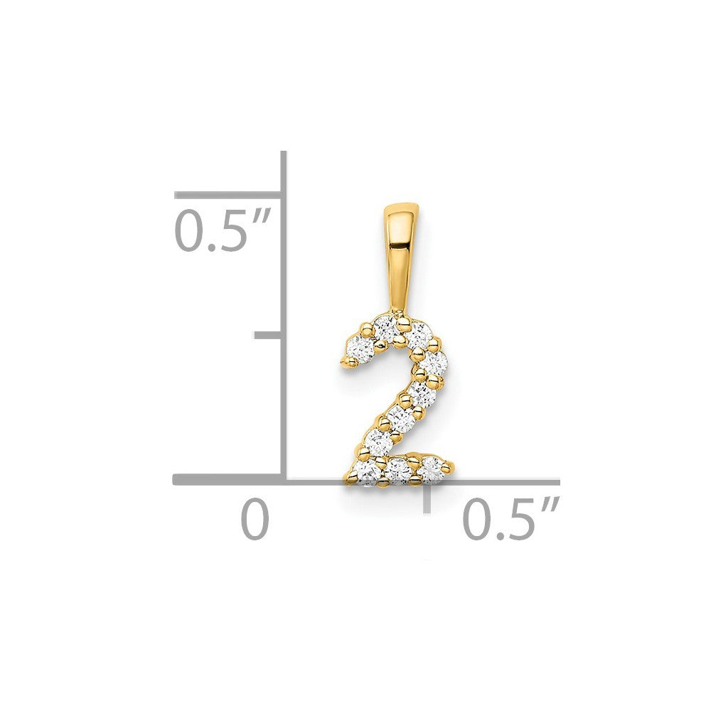 14k Yellow Gold Diamond Number 2 Pendant