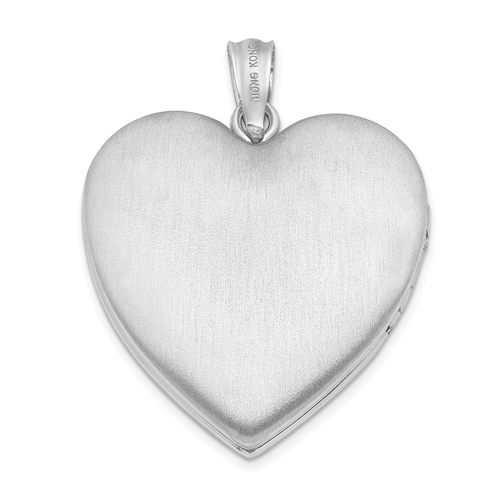 Sterling Silver Rhodium-plated 24mm Diamond-Cut Cross Heart Locket Pendant