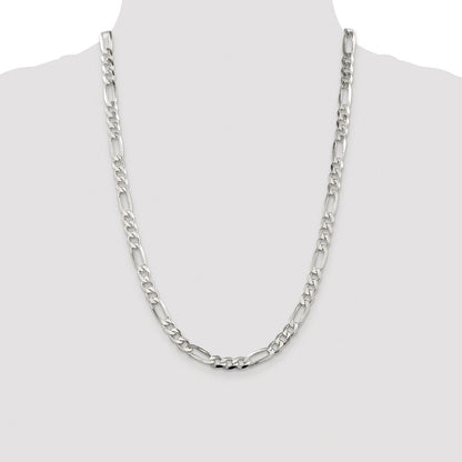 Sterling Silver Rhodium-plated 6.75mm Pav� Flat Figaro Chain Necklace 24"
