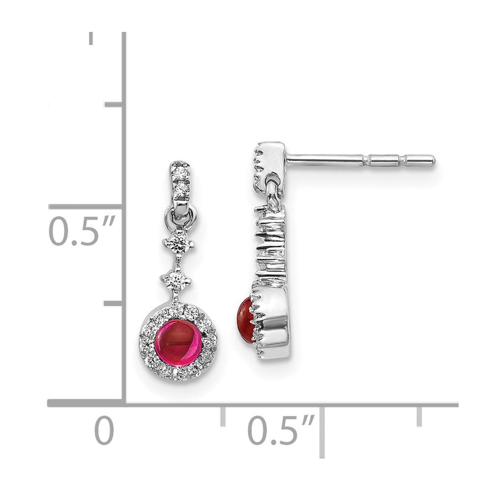 14k White Gold Diamond and Cabochon Ruby Drop & Dangle Earrings
