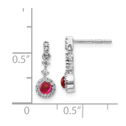 14k White Gold Diamond and Cabochon Ruby Drop & Dangle Earrings