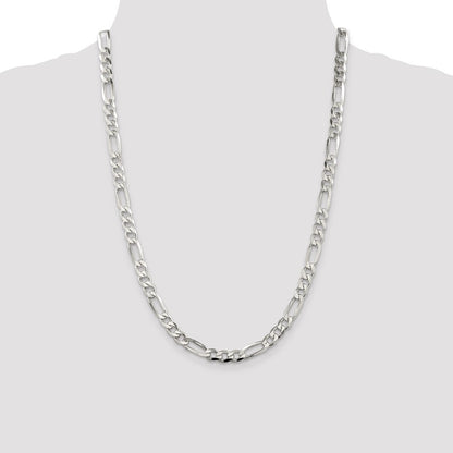 Sterling Silver 7.0mm Pav� Flat Figaro Chain Necklace 24"