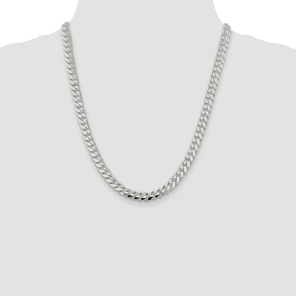 Sterling Silver Rhodium-plated 7.8mm Polished Domed Curb Chain Necklace 22"