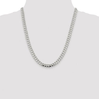 Sterling Silver Rhodium-plated 7.8mm Polished Domed Curb Chain Necklace 22"