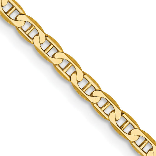 14k Yellow Gold 2.4mm Concave Anchor with Lobster Clasp Chain Necklace 16"